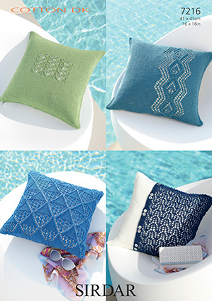 Sirdar 7216 4 Knitted Cushion Covers in #3/DK Weight Yarn.